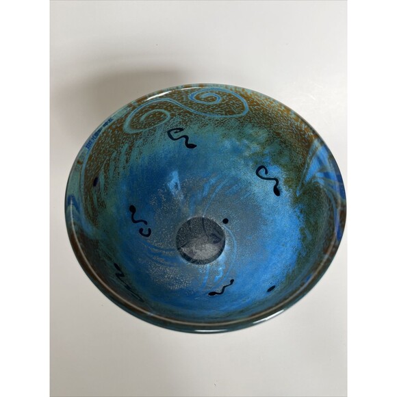 Vintage Hand Blown Art Glass Irridescent Galaxy Pedestal Bowl Signed Dated ‘96 - Picture 3 of 11